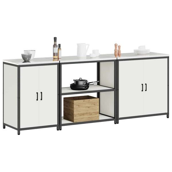 vidaXL Keukenopslag set met plank Anders met opslag 3 pcs Wit Staal