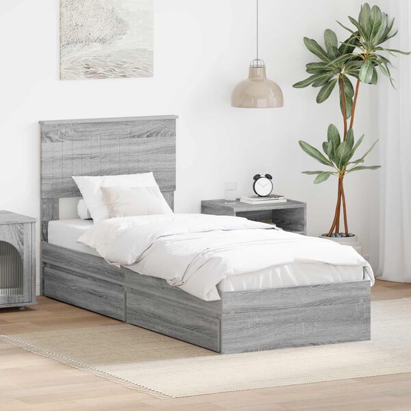vidaXL Opslag bed met hoofdeinde Grijs Sonoma 75 x 190 cm Bewerkt hout