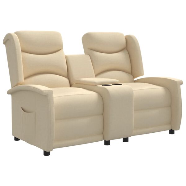 vidaXL Fauteuil 2-zits verstelbaar met bekerhouders stof cr&egrave;mekleurig