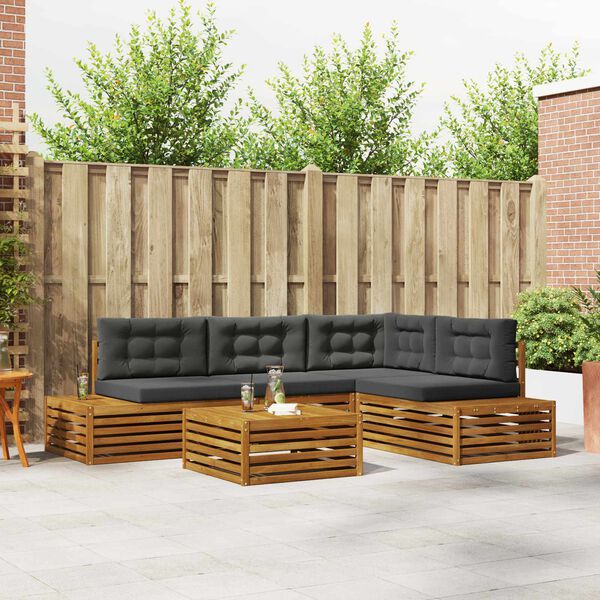 vidaXL Buiten bankenset met kussen 5 Stuk Natuurlijk en Antraciet