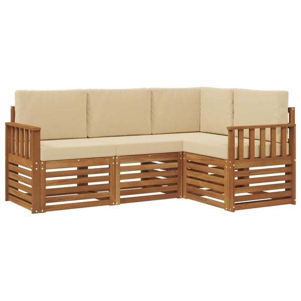 vidaXL Sofa-Sets 4 pcs Natuurlijk en Beige Massief Acaciahout