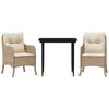 vidaXL 3-delige Tuinset met kussens poly rattan beige