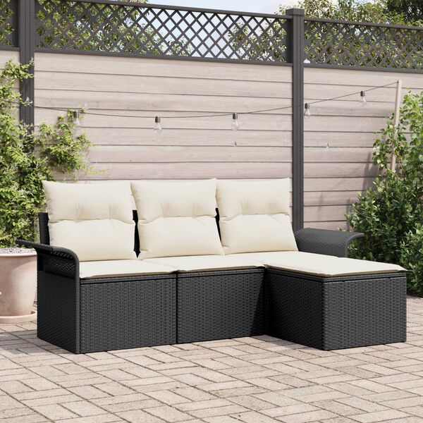 vidaXL Bankstel met kussen 4 pcs Zwart en Crème poly rattan
