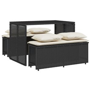 vidaXL 3-delige Tuinset met kussens poly rattan zwart