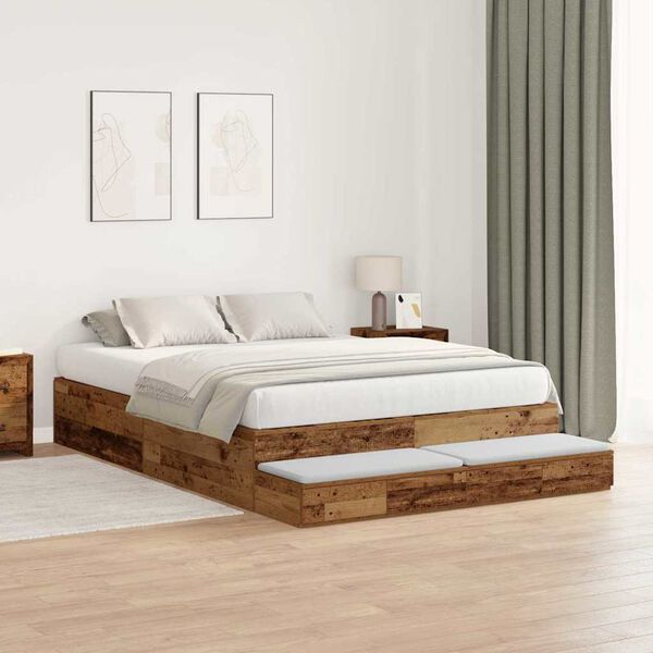 vidaXL Opbergbedframe met lade met opslag Oud Hout 150 cm Bewerkt hout