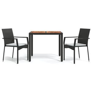vidaXL 3-delige Tuinset met kussens poly rattan zwart