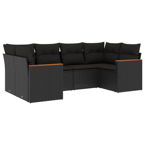 vidaXL 6-delige Loungeset met kussens poly rattan zwart