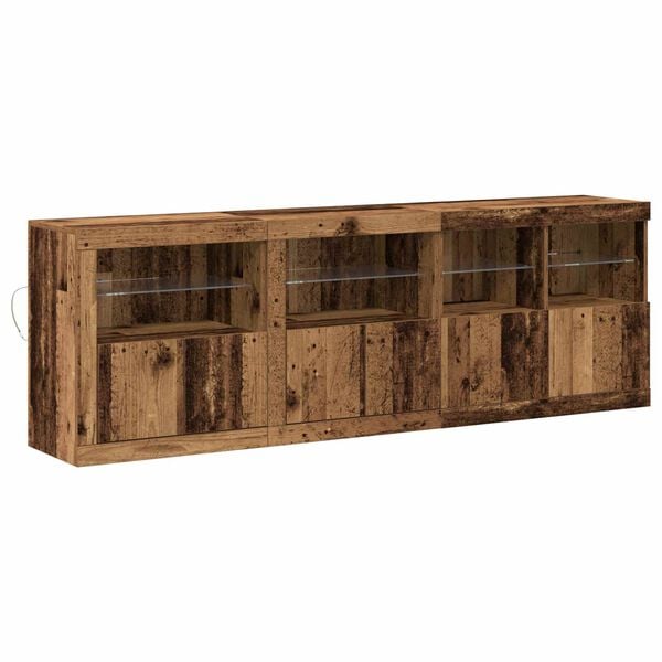 vidaXL LED Sideboard Oudhout 202 x 37 x 67 cm Bewerkt hout