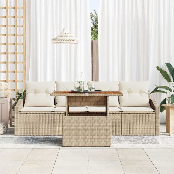 vidaXL Tuin Sofa Set met kussen 5 pcs Beige Poly riet