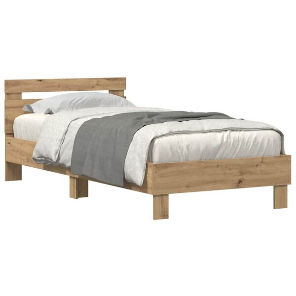 vidaXL Bedframe artisanaal eikenkleurig 90 x 200 cm Bewerkt hout