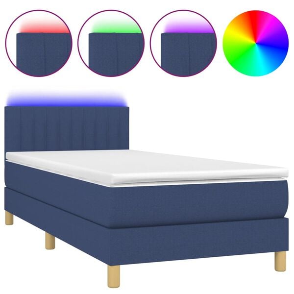 vidaXL Boxspring met matras en LED stof blauw 80x200 cm