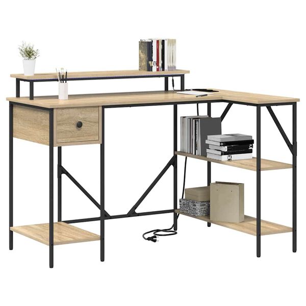 vidaXL Bureau met lade Sonoma Eiken 120 x 79 x 86,5 cm Bewerkt hout