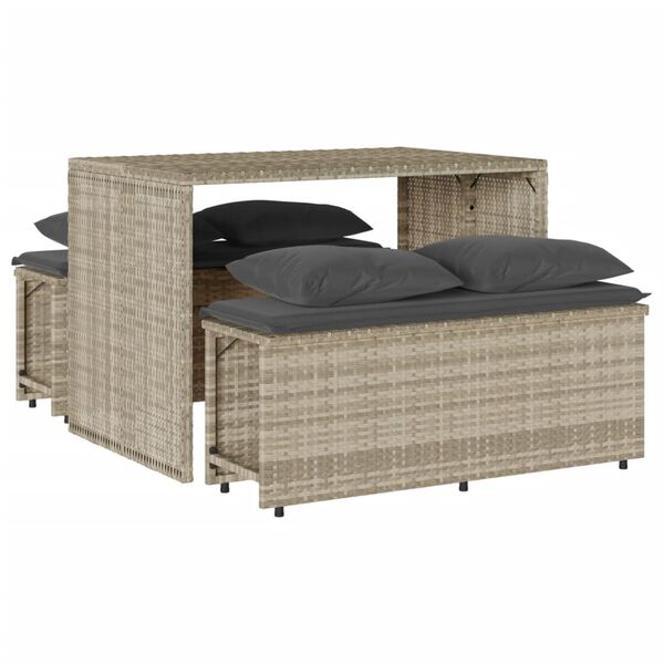 vidaXL 3-delige Tuinset met kussens poly rattan lichtgrijs