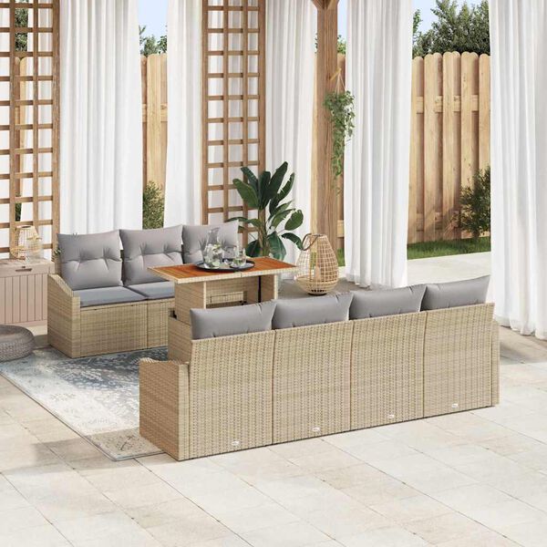 vidaXL Tuin Sofa Set met opslag 8 pcs Beige Poly riet