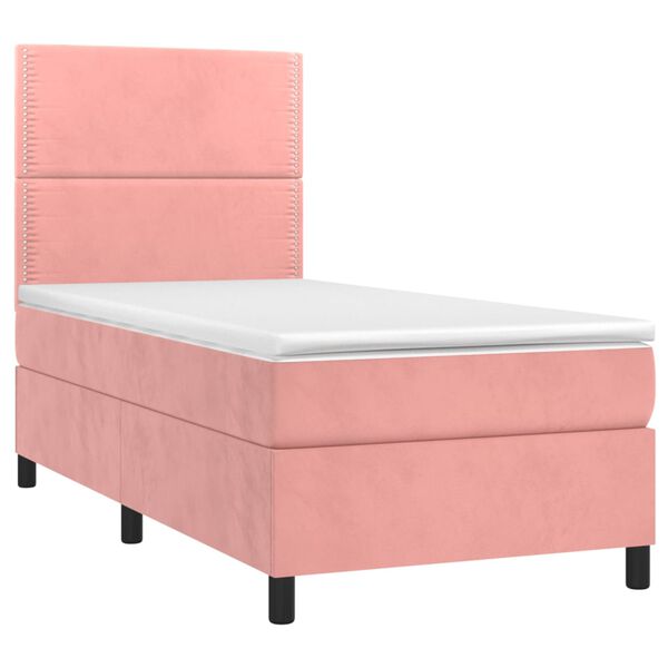 vidaXL Boxspring met matras en LED fluweel roze 100x200 cm