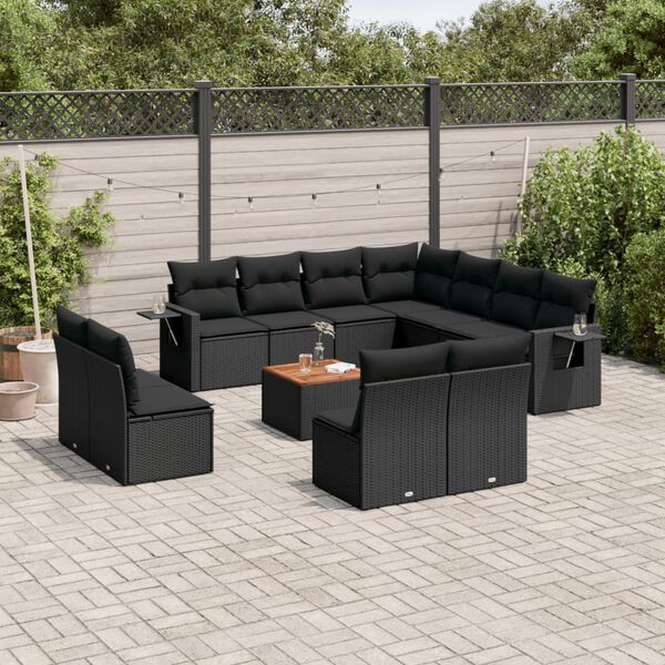 vidaXL 12-delige Loungeset met kussens poly rattan zwart