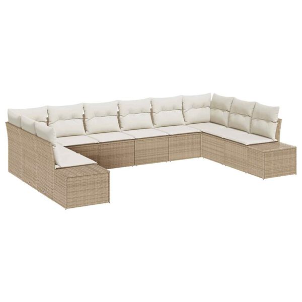 vidaXL Tuinbankenset met kussen 10 pcs Beige en Cr&egrave;me Polyrattan