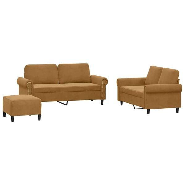 vidaXL 3-delige Loungeset met kussens fluweel bruin