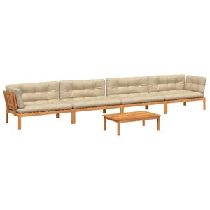 vidaXL 5-delige Loungeset pallet met kussens massief acaciahout