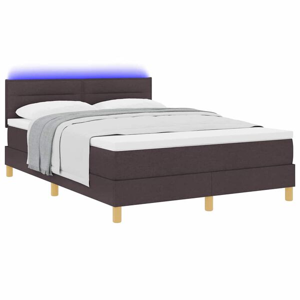 vidaXL LED Box Spring Bed met matras Donkerbruin 140 x 190 cm Stof