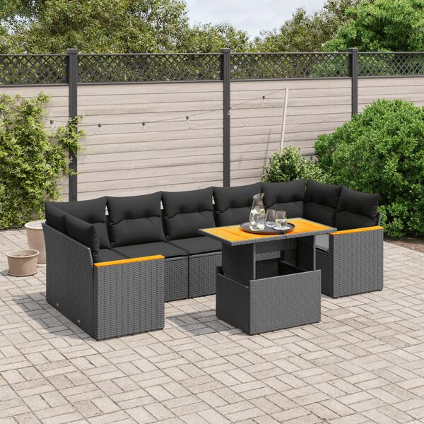vidaXL 8-delige Loungeset met kussens poly rattan zwart