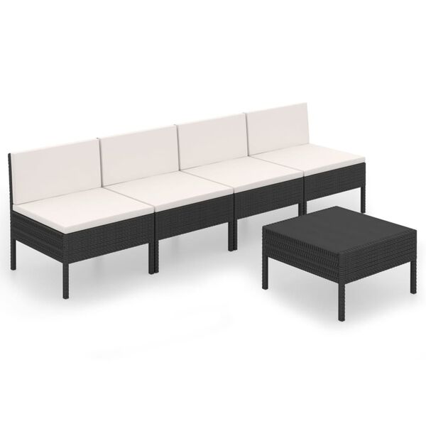 vidaXL 5-delige Loungeset met kussens poly rattan zwart