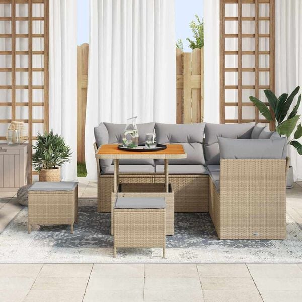vidaXL Tuin Sofa Set met kussen met opslag 8 pcs beige en lichtgrijs
