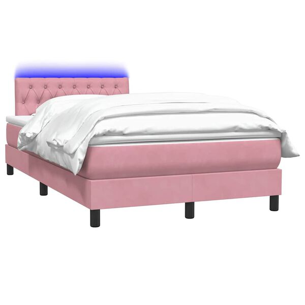 vidaXL Boxspring met matras en LED fluweel roze 120x220 cm