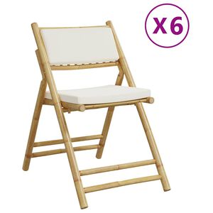 vidaXL Bistrostoelen 6 st inklapbaar met kussens bamboe crèmewit