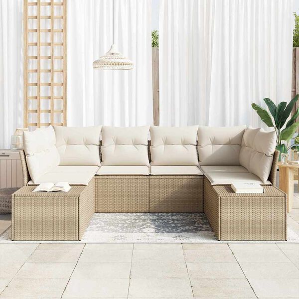 vidaXL Tuin Sofa Set met kussen 6 pcs Beige poly rattan