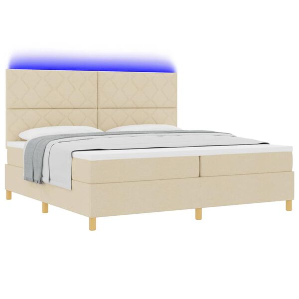vidaXL Boxspring bed met matras met hoofdeinde Cr&egrave;me 200 x 200 cm Stof