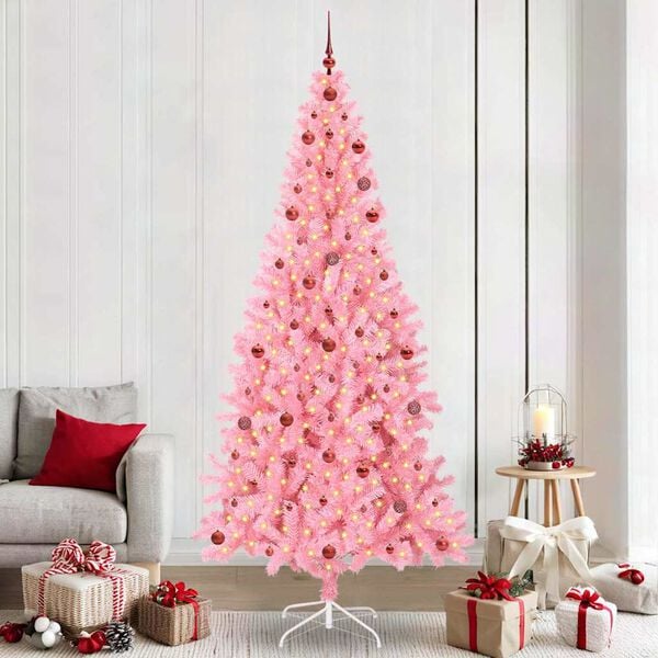 vidaXL Kerstboom met 300 LED met standaard Roze 240 cm PVC