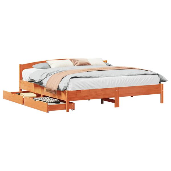 vidaXL Bedframe zonder matras massief grenenhout wasbruin 180x200 cm