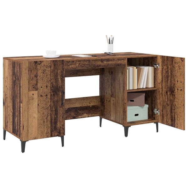 vidaXL Bureau met opslag Oudhout 140 x 50 x 75 cm Bewerkt hout