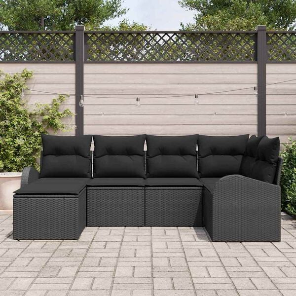 vidaXL Tuinbankenset 6 pcs Zwart poly rattan