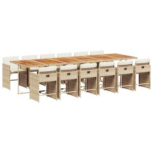 vidaXL 13-delige Tuinset met kussens poly rattan beige