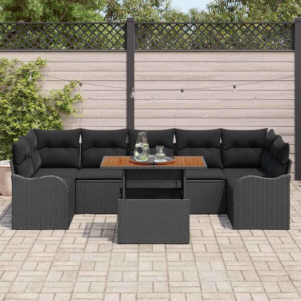 vidaXL Tuinbankenset met kussen 8 pcs Zwart poly rattan