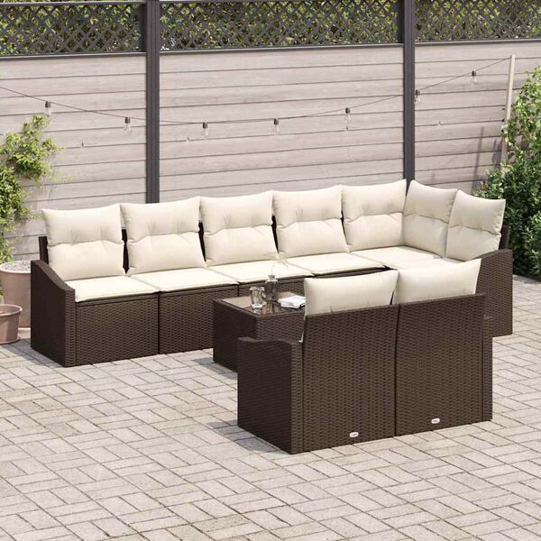 vidaXL Bankstel met kussen 9 pcs Bruin poly rattan