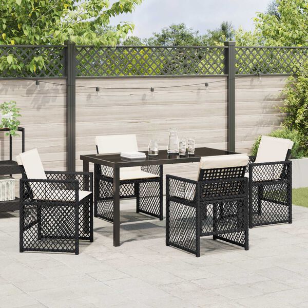 vidaXL Tuin eettafelset 5 pcs Zwart poly rattan