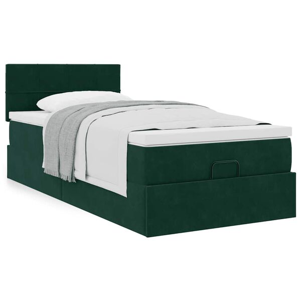 vidaXL Ottoman bed met matras 100x200 cm fluweel donkergroen