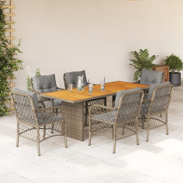 vidaXL 7-delige Tuinset met kussens poly rattan gemengd beige