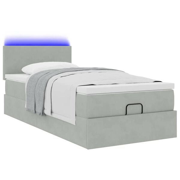 vidaXL Ottoman bed met matras en LED's 100x200 cm fluweel lichtgrijs