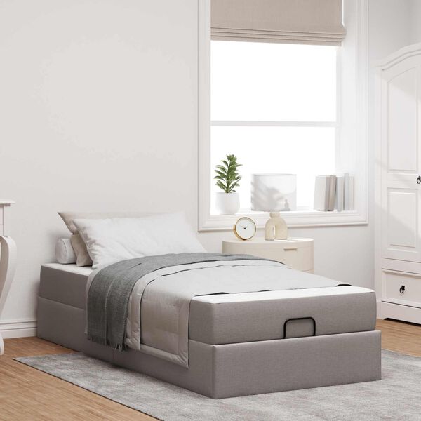 vidaXL Bedframe met matras met matras 2 pcs Taupe Stof