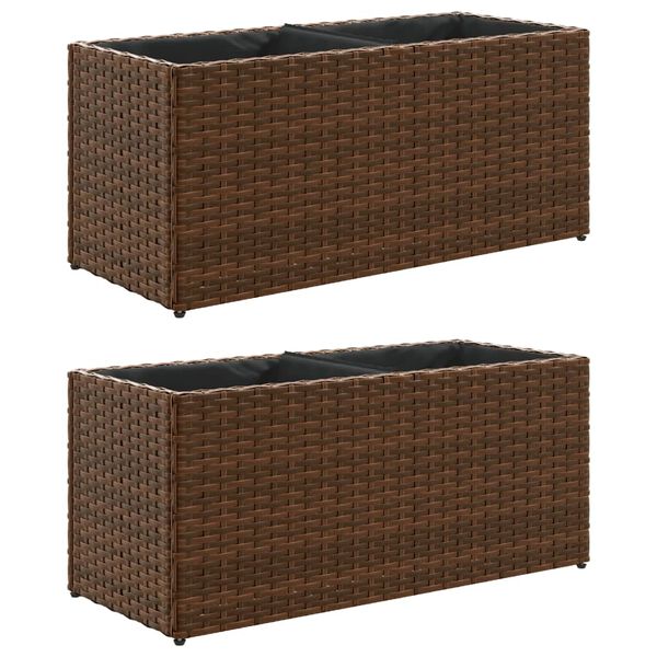 vidaXL Plantenbakken met 2 potten 2 st 72x30x32 cm poly rattan bruin