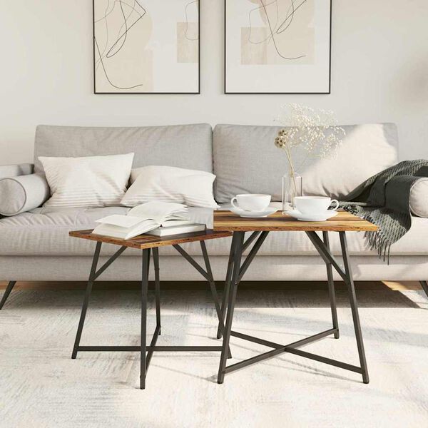 vidaXL Bijzettafelset 2 pcs Oud Hout en Zwart