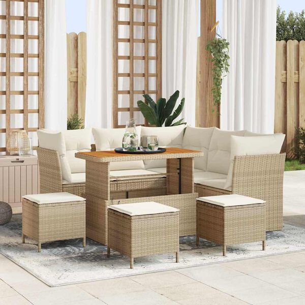vidaXL Tuin Sofa Set met kussen met opslag 9 pcs beige en cr&egrave;mekleurig