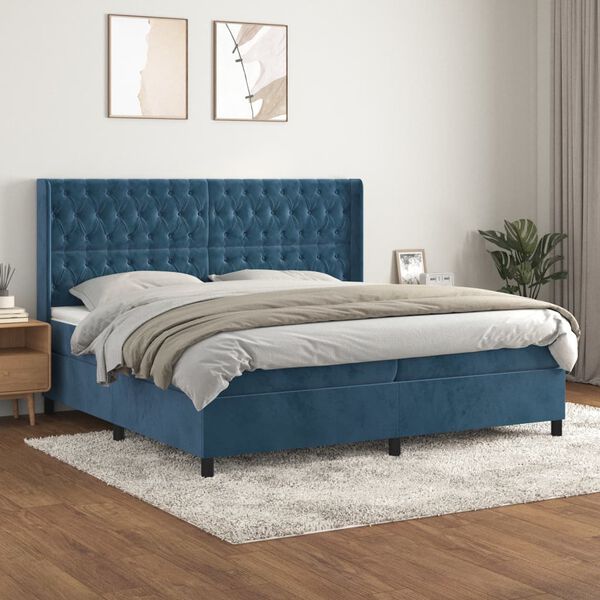 vidaXL Boxspring met matras fluweel donkerblauw 200x200 cm