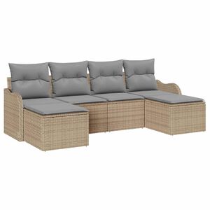 vidaXL Tuin Sofa Set met kussen 6 pcs beige en lichtgrijs Poly riet