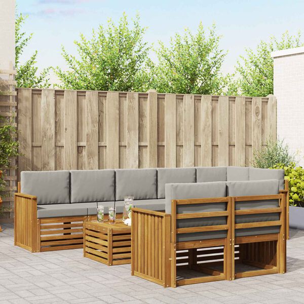 vidaXL Sofa-Sets 9 pcs Natuurlijk en Lichtgrijs Massief Acaciahout