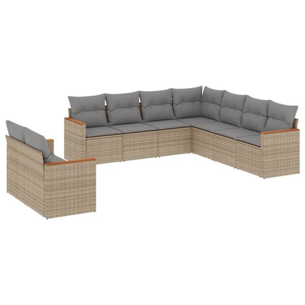 vidaXL 9-delige Loungeset met kussens poly rattan beige
